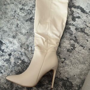 Elegant Cream High Heel Boots
